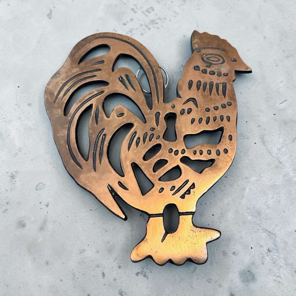 VTG 2006 Old Dutch Rooster Copper Heavy Cast Trivet Hot Plate Farm Wall Hanging